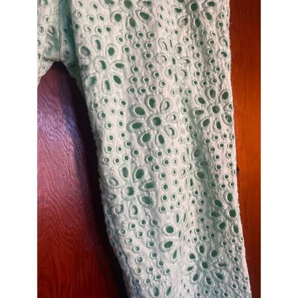 NWOT Eyelet J.Crew Mint Seersucker Pinwheel Cafe Capri Pants 2 - Picture 5 of 9